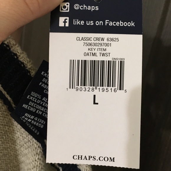 CHAPS Classic Crew Oatmeal Sweater NWT - Picture 7 of 7